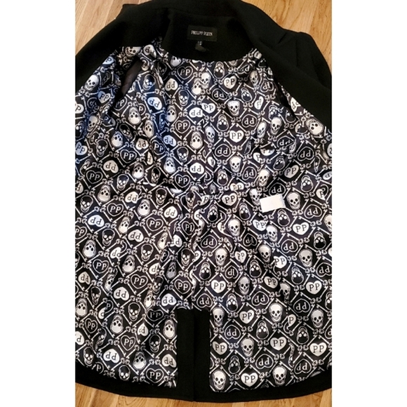 Philipp Plein Black Skull linning Fitted Single Button Coat Small - Picture 10 of 13